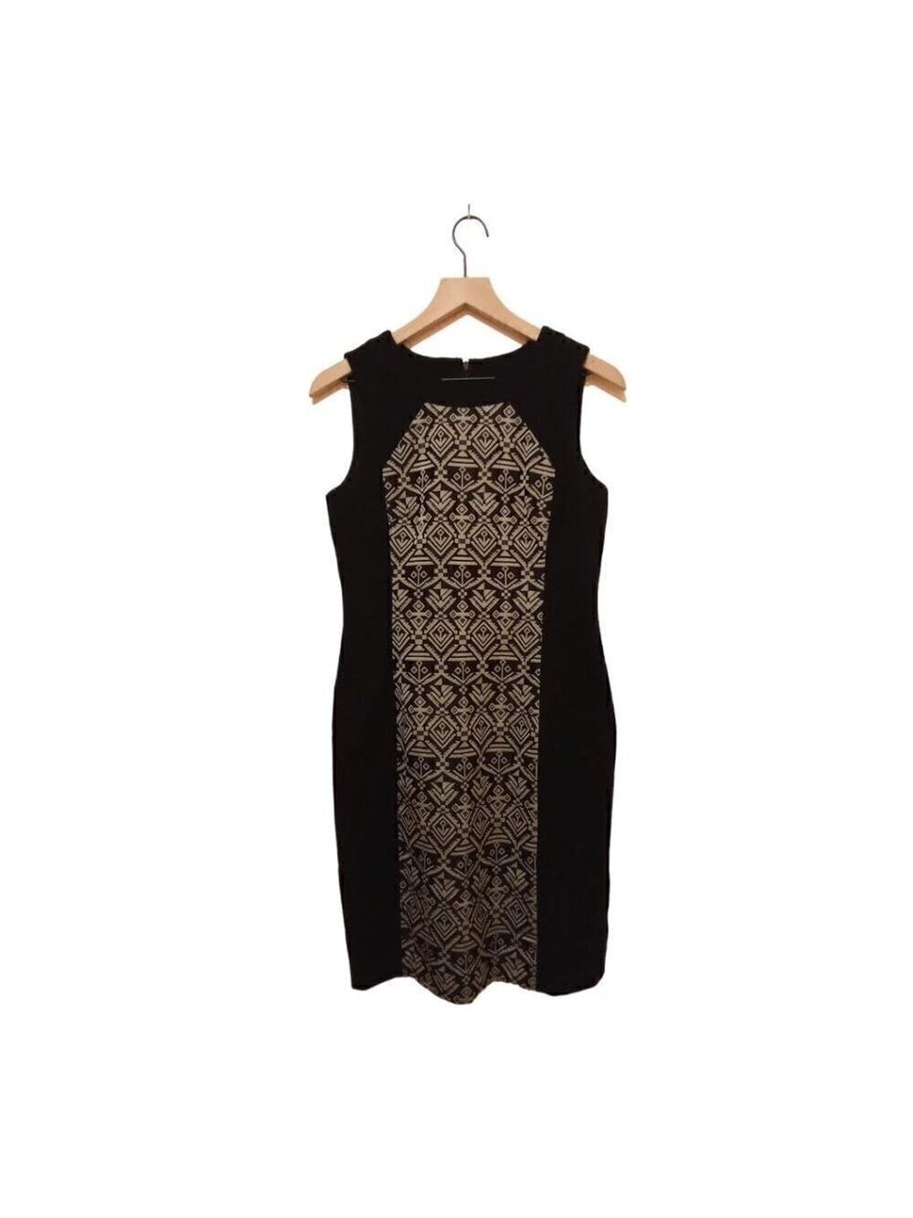 ANTONIO Melani Black & Tan Geometric Sleeveless Knee Length Sheath Dress Sz 4